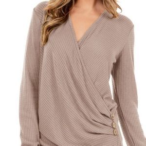 Waffle Knit Cross Long Sleeve Top